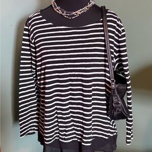 Lauren Ralph Lauren Black and White Striped Long Sleeve Top
